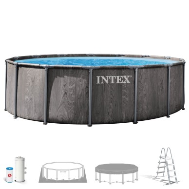 Piscina desmontable redonda Greywood de 4,5 metros de diámetro con depuradora de cartucho y accesorios  | INTEX