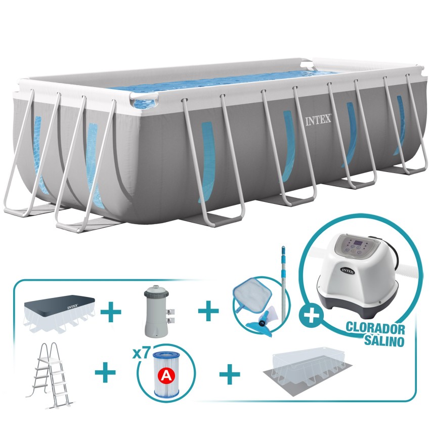 Pack piscina desmontable rectangular clearview 4 metros 7 accesorios