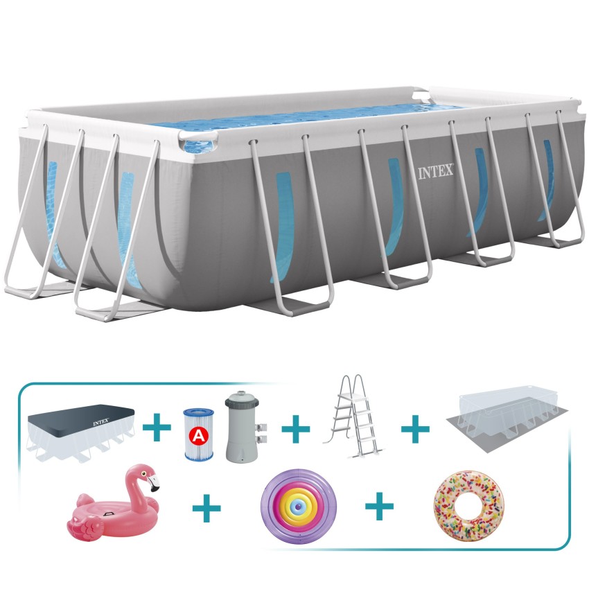 Pack piscina desmontable rectangular clearview 4 metros 4 accesorios y 3 hinchables