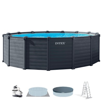 Pack Piscina Graphite Gray Panel Ø478x124 cm 6 acc | INTEX 2