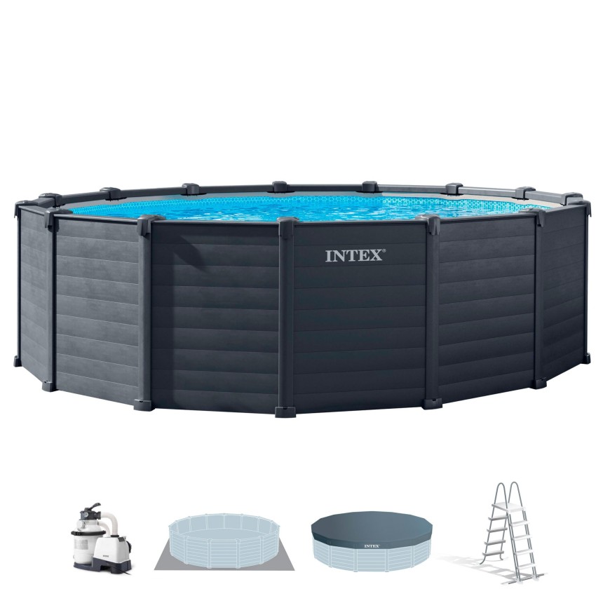 Pack Piscina Graphite Gray Panel Ø478x124 cm 6 acc | INTEX
