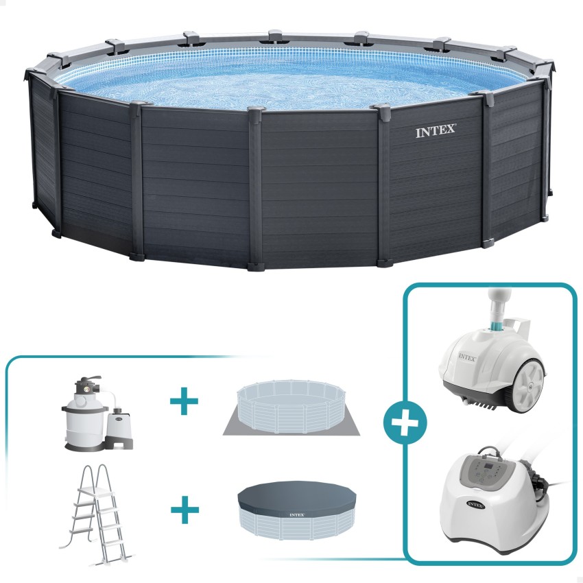 Pack Piscina Graphite Gray Panel Ø478x124 cm 6 acc | INTEX