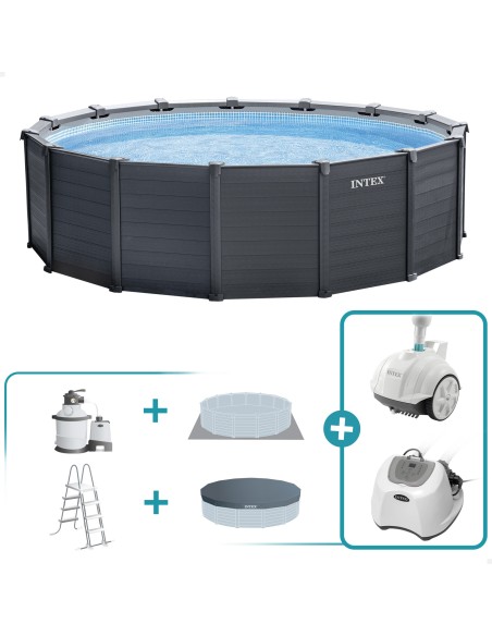 Pack Piscina Graphite Gray Panel Ø478x124 cm 6 acc | INTEX