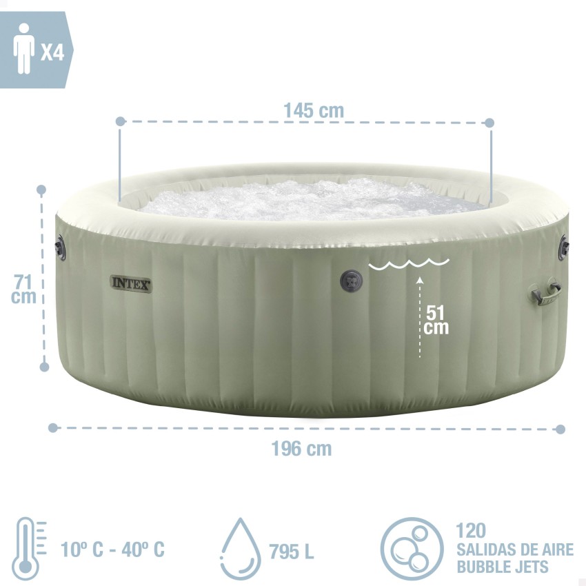Spa hinchable PureSpa Burbujas Verde Oliva 4 personas | INTEX