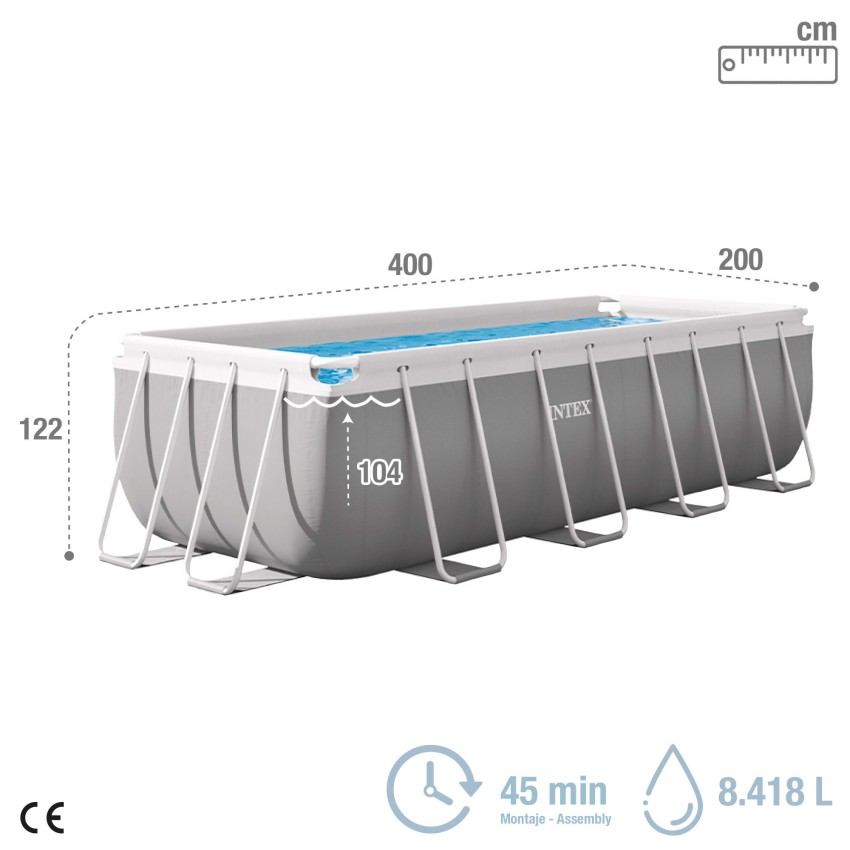 Pack Piscina Prism Frame 400x200x122 cm 5 accesorios | INTEX