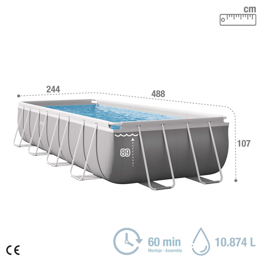 Pack Piscina Prism Frame 488x244x107 cm 7 accesorios | INTEX
