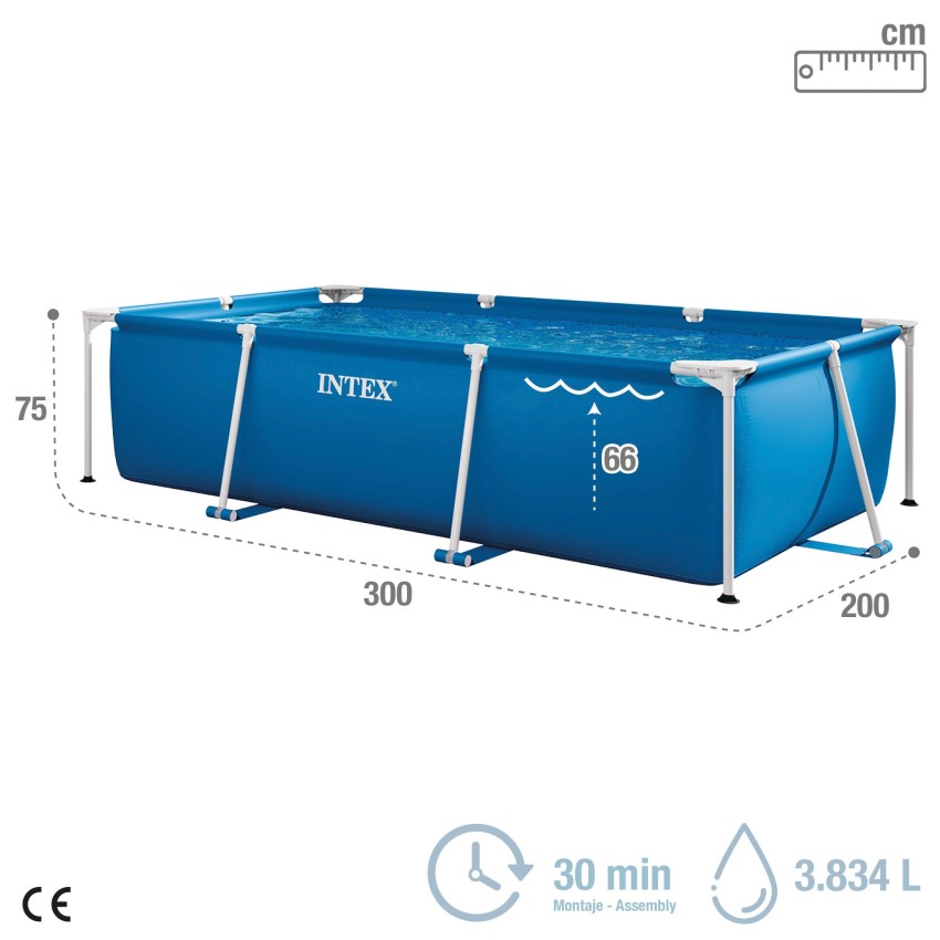 Pack Piscina Small Frame 300x200x75 cm 3 accesorios | INTEX