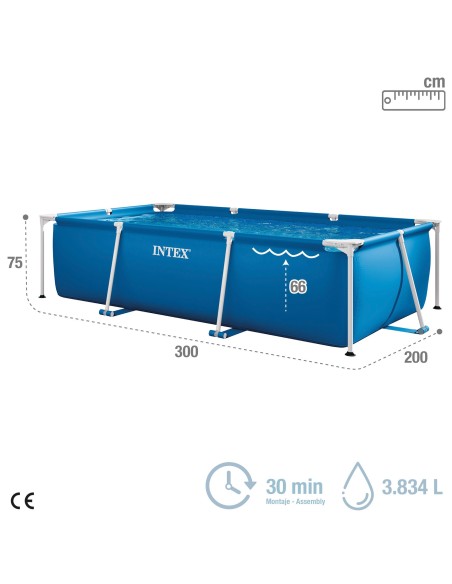 Pack Piscina Small Frame 300x200x75 cm 3 accesorios | INTEX
