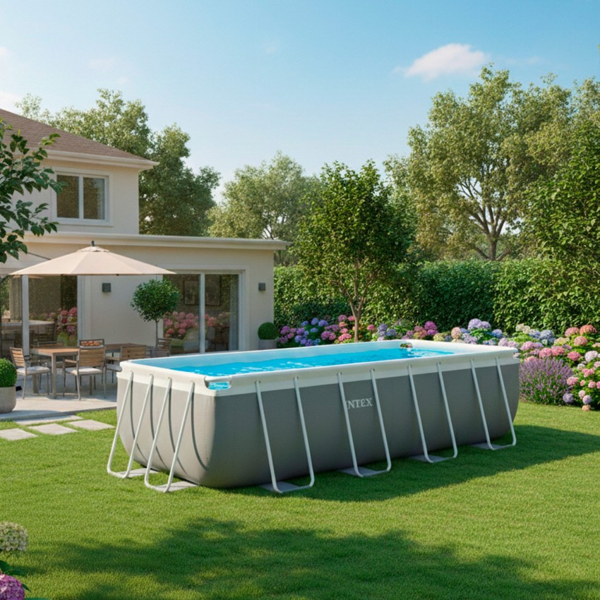 Pack Piscina Prism Frame 400x200x122 cm con 5 accesorios | INTEX