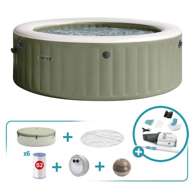 Pack Spa hinchable circular Verde Oliva Ø196x71 6 acc | INTEX