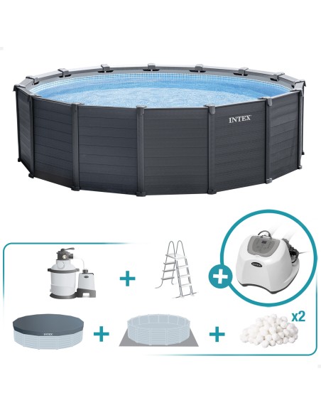Pack Piscina Graphite Gray Panel Ø478x124 cm 6 acc | INTEX