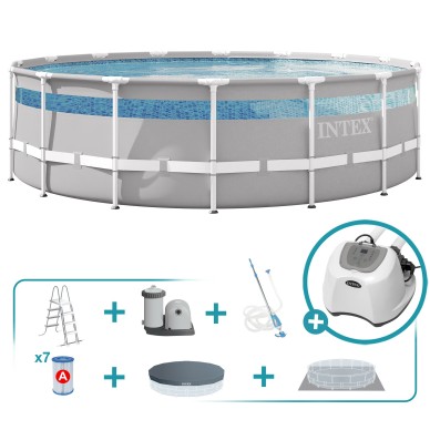 Pack Piscina tubular Prism Frame Clearview Ø488x122 cm con 6 accesorios | INTEX
