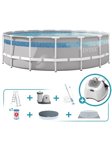 Pack Piscina tubular Prism Frame Clearview Ø488x122 cm con 6 accesorios | INTEX
