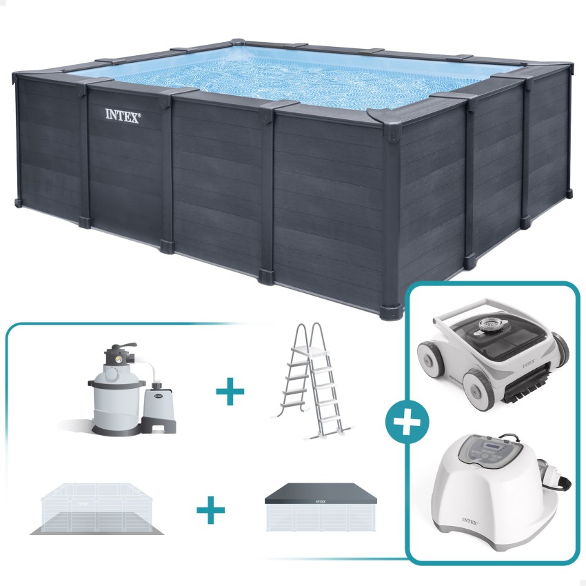 Pack piscina Graphite Gray Panel 4 metros 6 accesorios | INTEX
