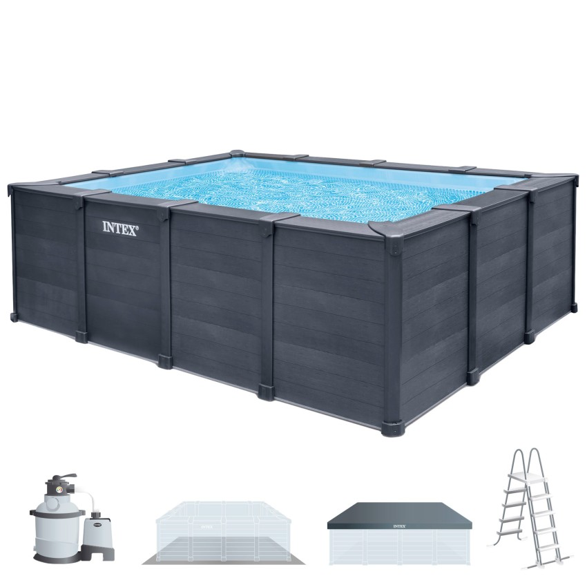 Pack piscina Graphite Gray Panel 4 metros 6 accesorios | INTEX