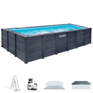 Piscina desmontable rectangular Graphite Gray Panel de 6 metros con depuradora de arena | INTEX