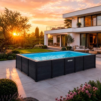 Piscina desmontable rectangular Graphite Gray Panel de 6 metros con depuradora de arena | INTEX 2