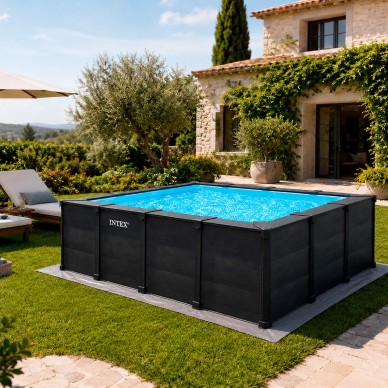 Piscina desmontable rectangular Graphite Gray Panel de 4 metros con depuradora para uso familiar | INTEX 2