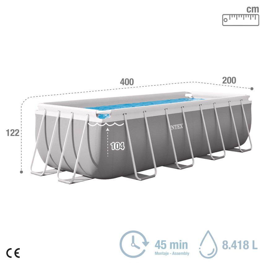 Piscina desmontable rectangular Prism Frame de 4 metros, con depuradora de cartucho | INTEX