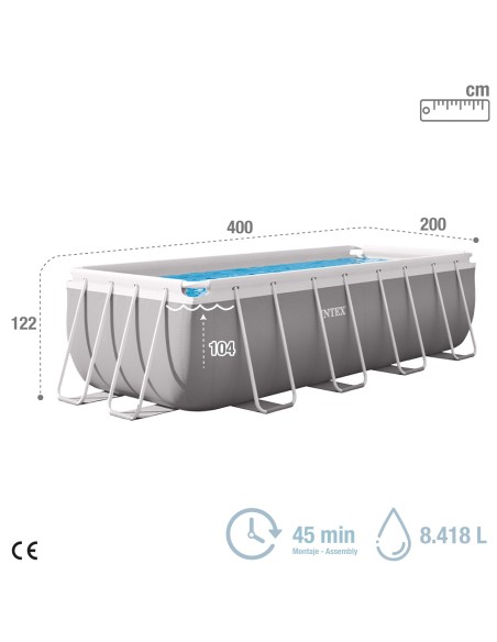Piscina desmontable rectangular Prism Frame de 4 metros, con depuradora de cartucho | INTEX