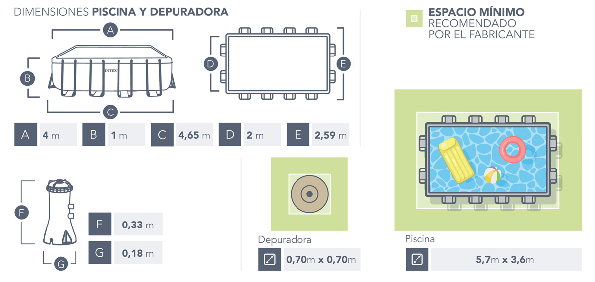 Piscina desmontable rectangular Prism Frame Premium 6.836 litros con depuradora