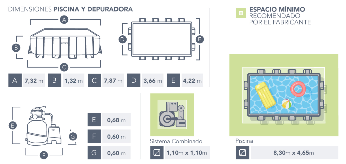 Piscina desmontable kit voleibol Ultra XTR Frame 7 metros + depuradora con clorador salino + kit limpieza rectangular