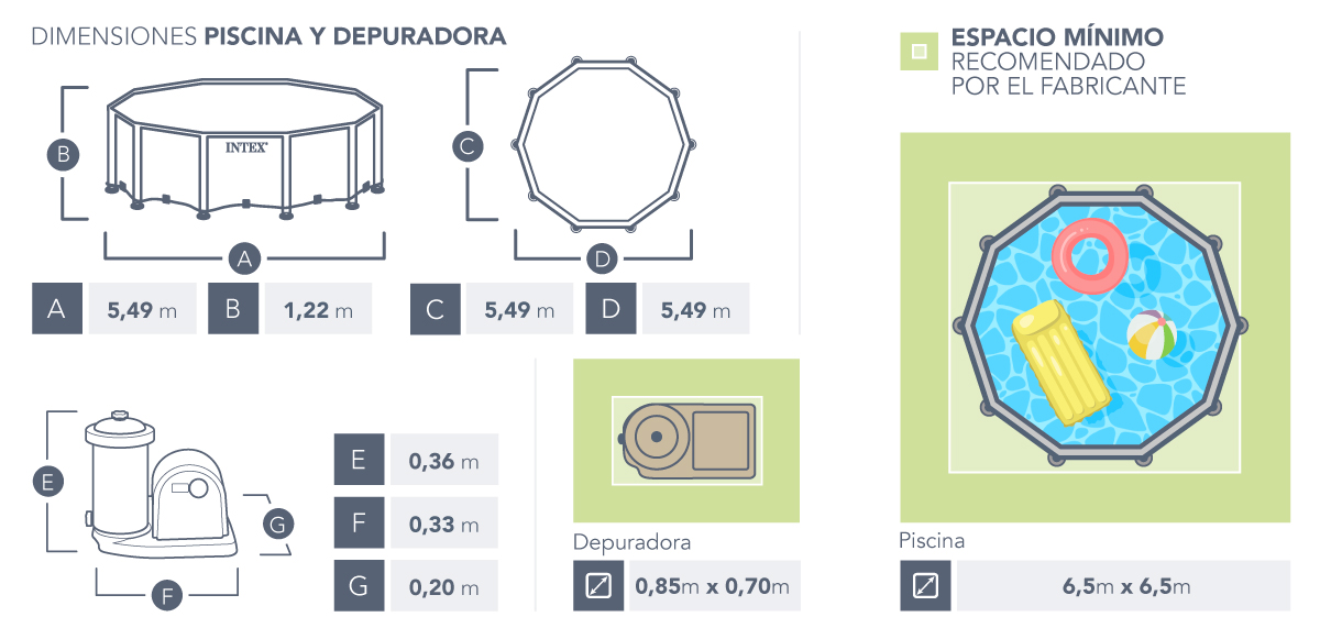 Piscina desmontable INTEX Prism Frame Greywood 5 metros + depuradora