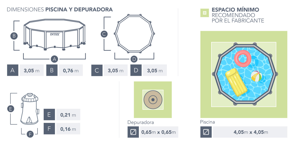 Piscina desmontable circular INTEX Metal Frame Beachside 3 metros con depuradora