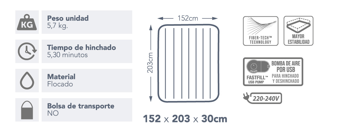 Cama hinchable doble Dura-Beam Standard modelo Prestige  INTEX